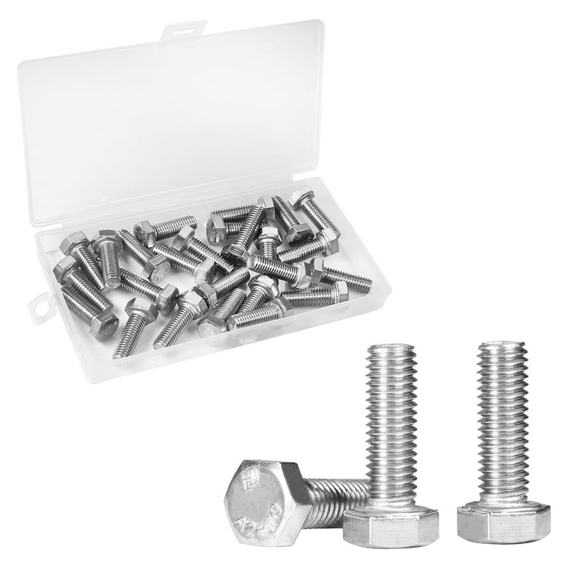Yinpecly 25 Pcs M8 Hex Bolts M8-1.25 x 25mm Hex Head Screw Bolt 304 Stainless Steel M8-1.25mm Hexagon Bolts Hex Head Screws, Metric Machine Fully Thread, Bright Finish - Image 1